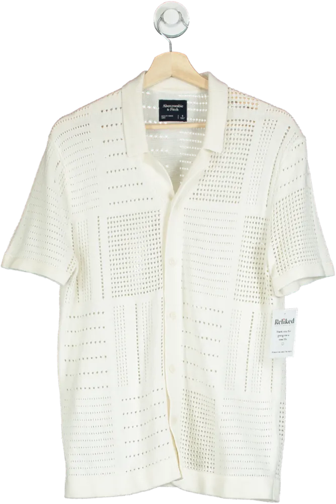 Abercrombie & Fitch White Open-Knit Button-Up Shirt S