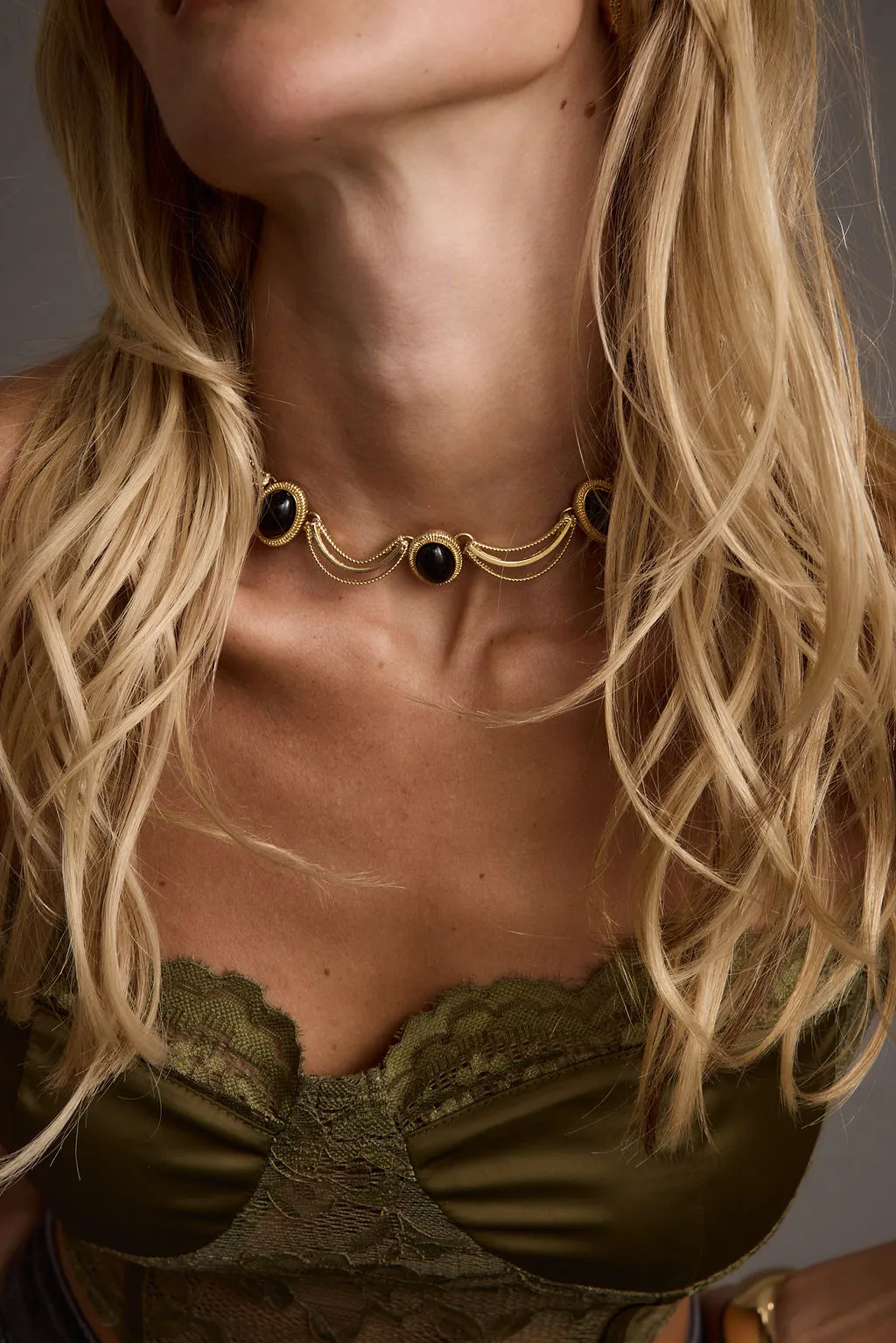 Arabella Gold and Black Stone Choker Necklace