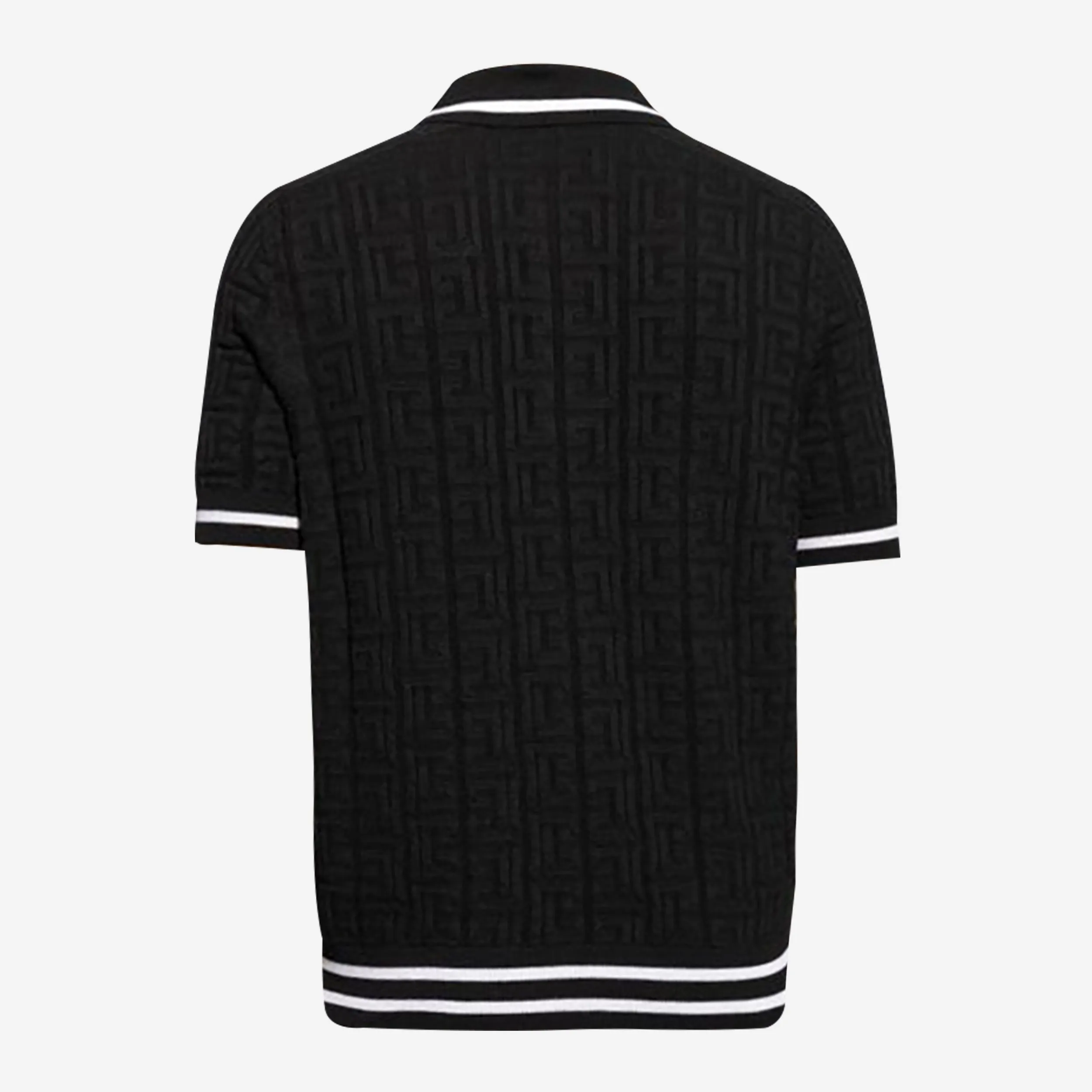 Balmain Monogram Jacquard Knitted Polo Shirt