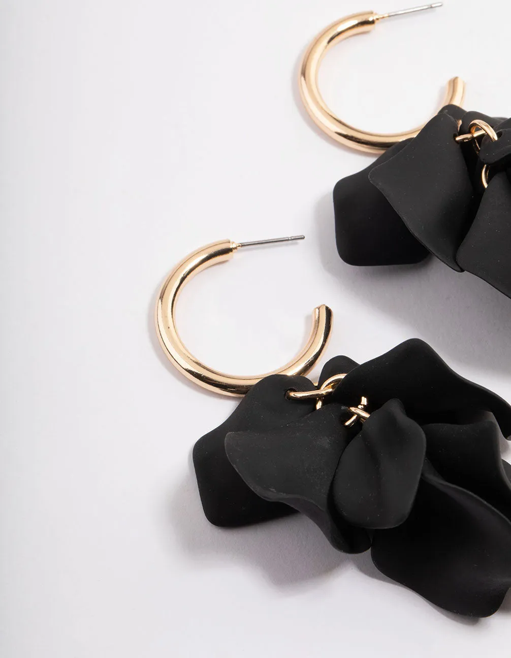 Black Coated Petal Huggie Drop Earrings