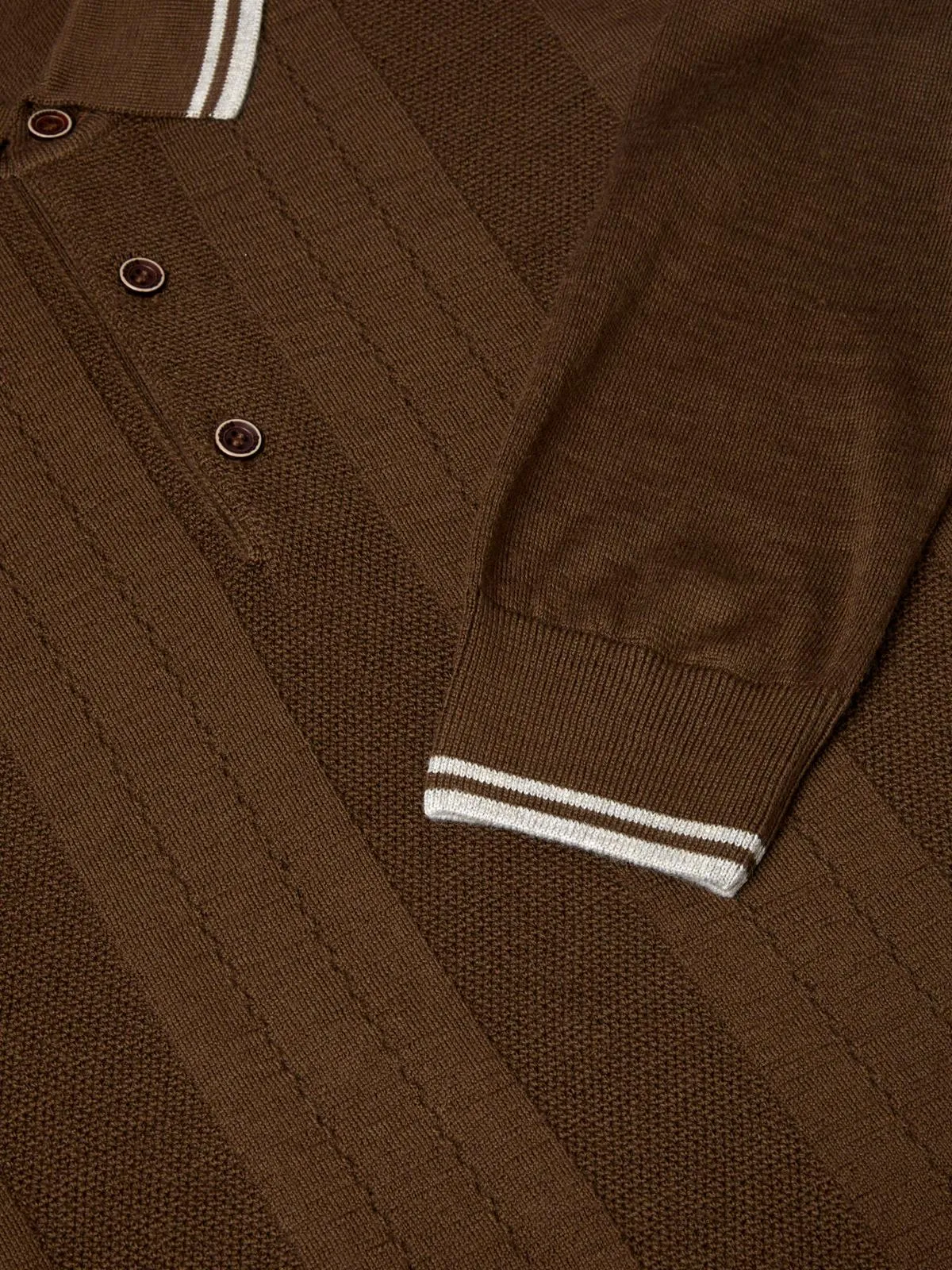 Brown Merino Wool Long Sleeve Retro Knitted Polo