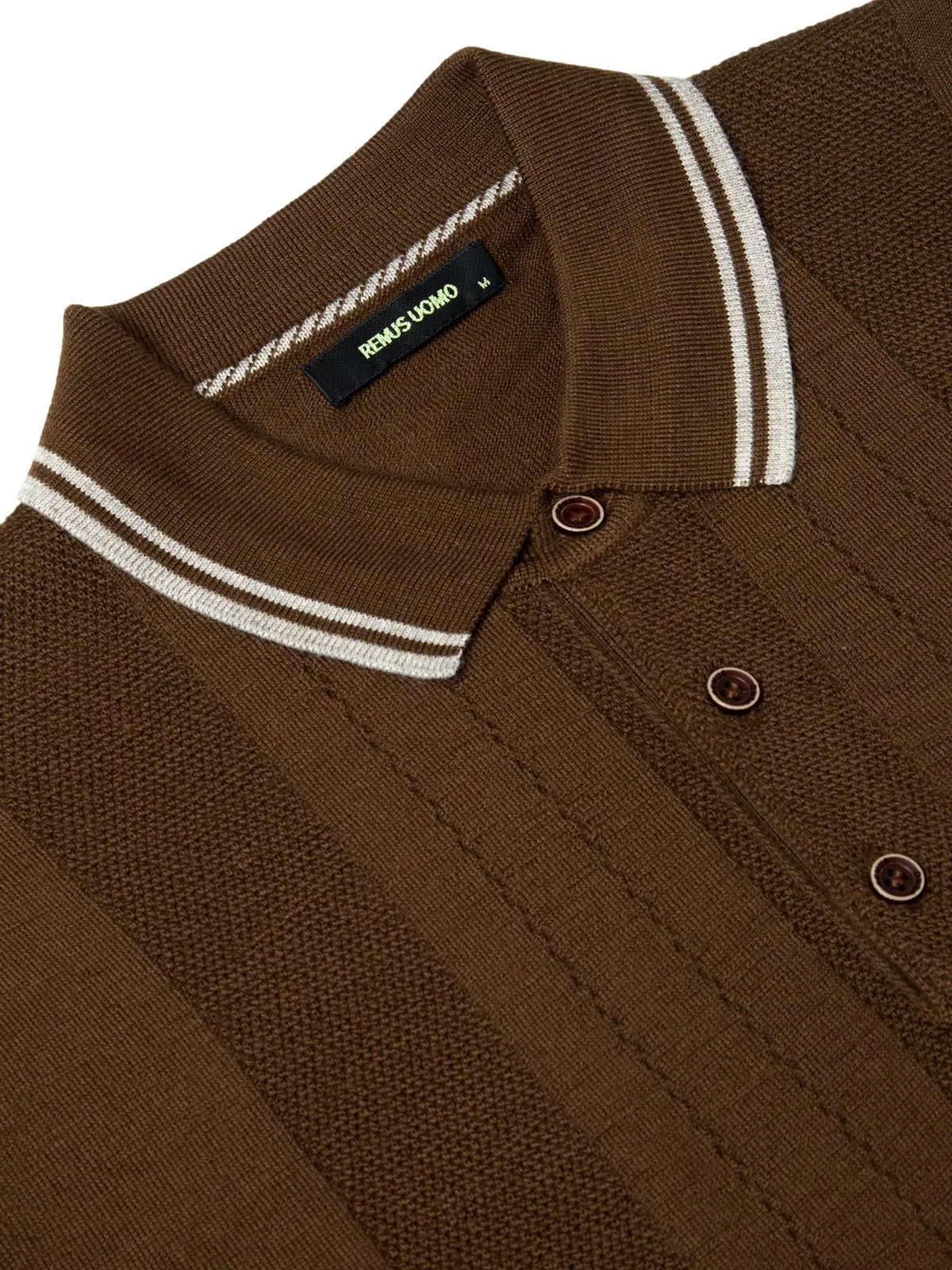 Brown Merino Wool Long Sleeve Retro Knitted Polo