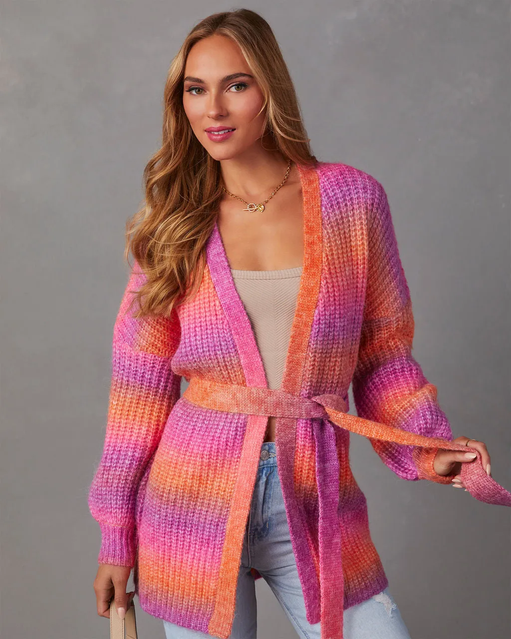 Carey Striped Tie Waist Cardigan