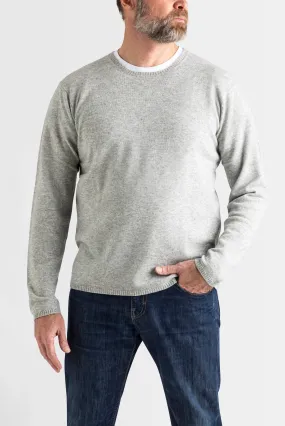 Cashmere Mens Crew Neck in Pale Grey Marle