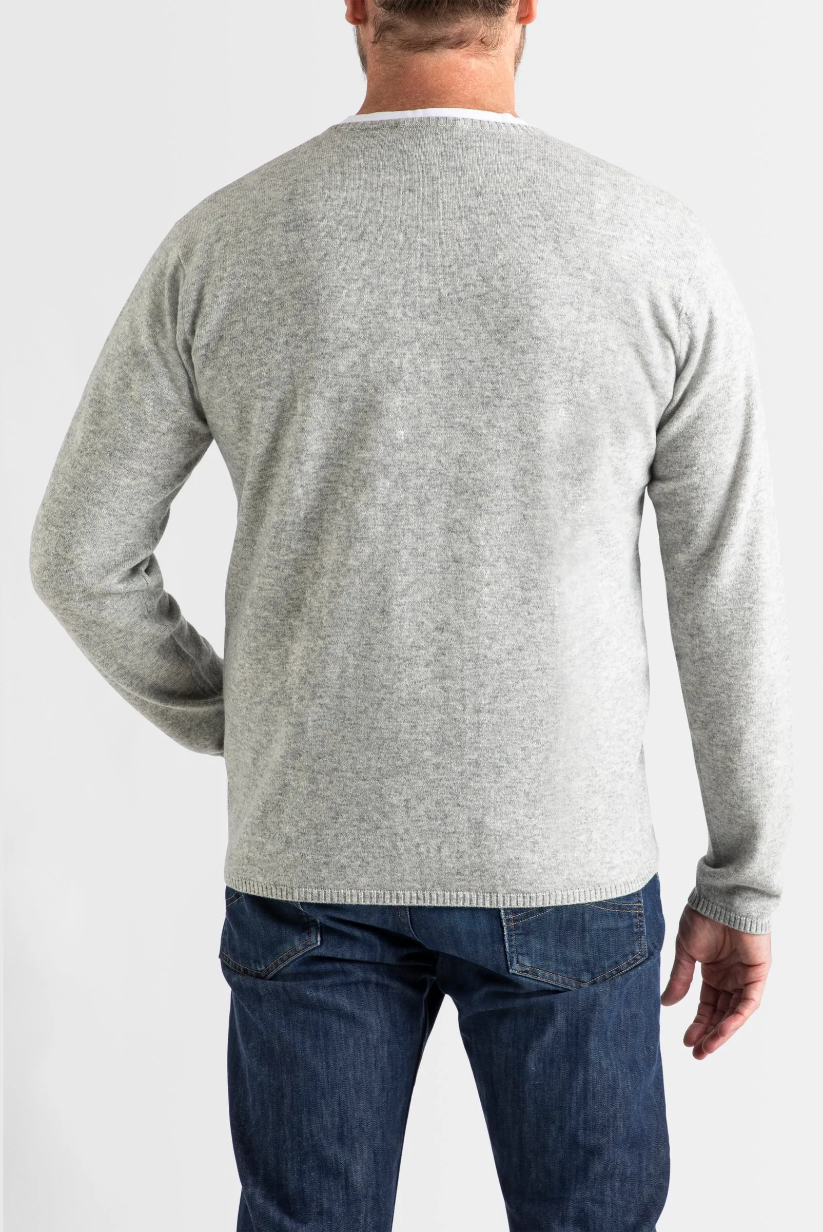 Cashmere Mens Crew Neck in Pale Grey Marle