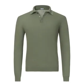 Cotton Long Sleeve Polo Shirt in Sage Green