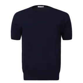 Crew-Neck Cotton T-Shirt in Dark Blue