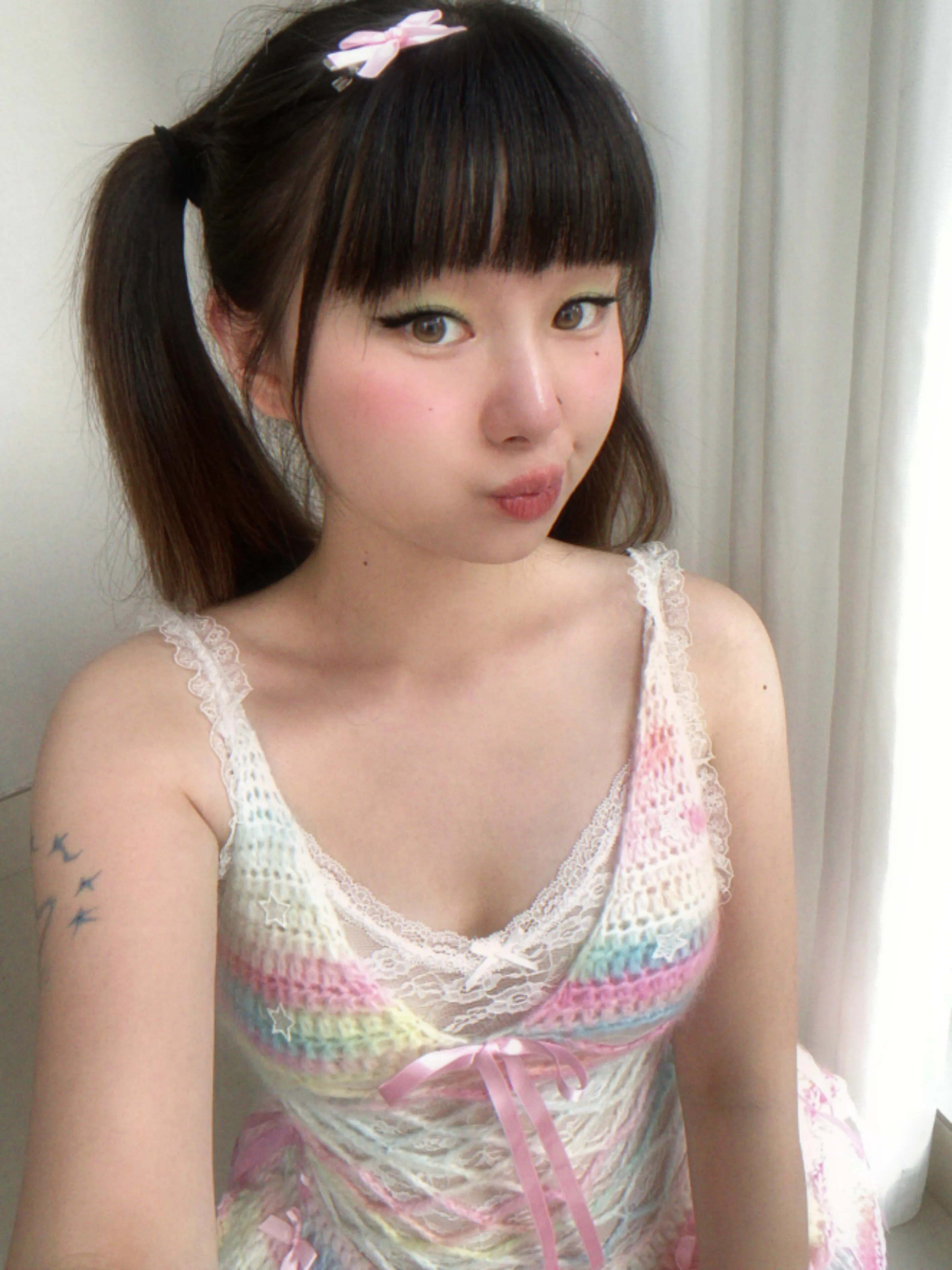 [Customized Hande Sewed] Rainbow Hearts Pastel Knitting Mini Dress