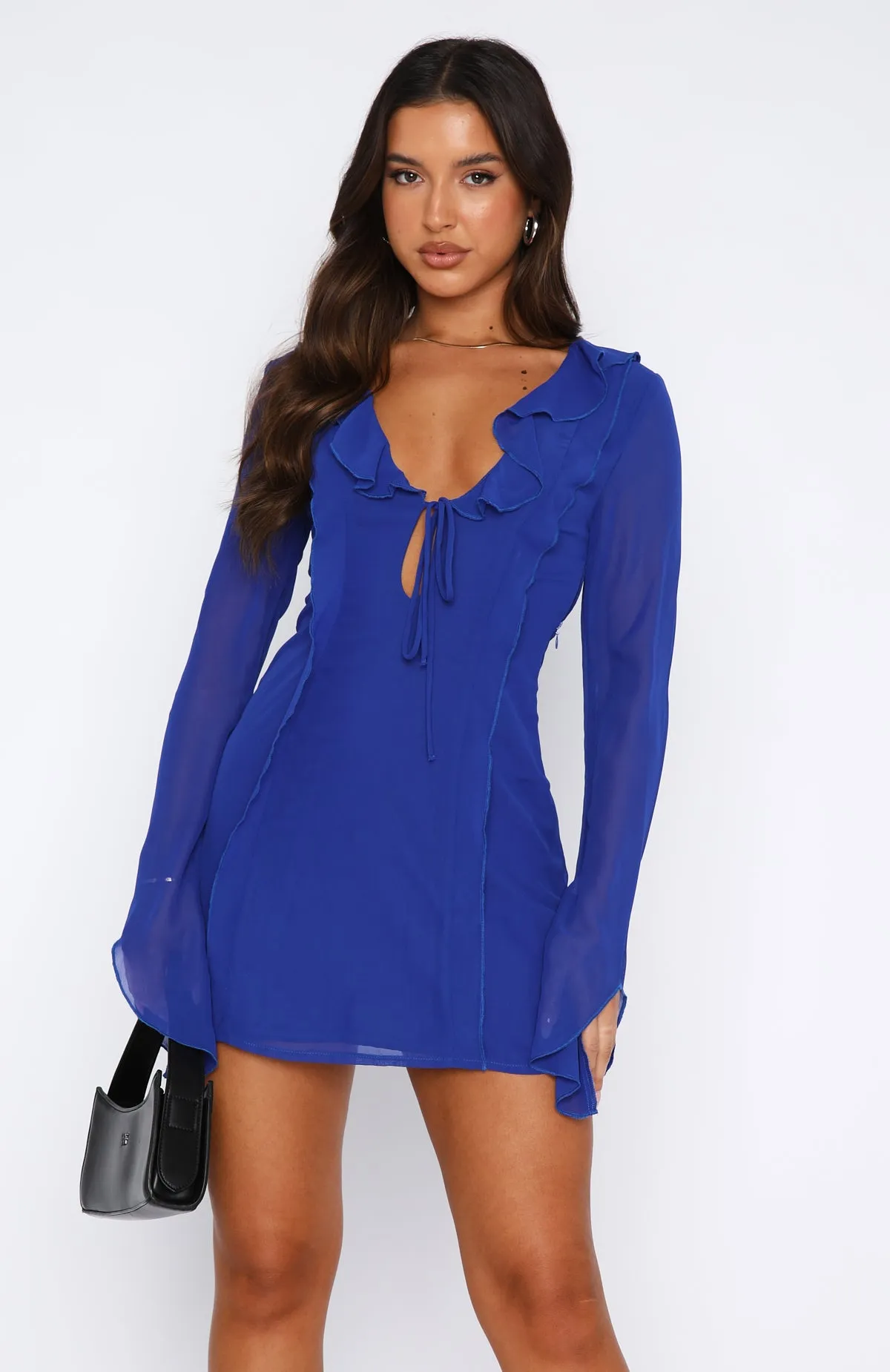 Falling To Pieces Long Sleeve Mini Dress Azure