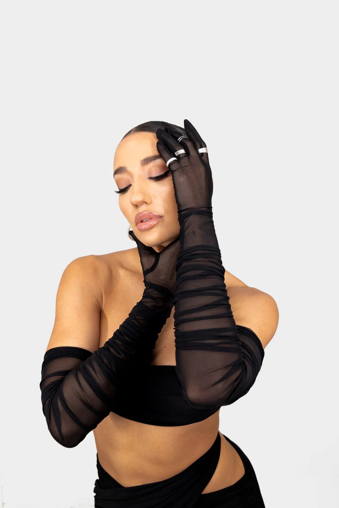 Fia Ruched Mesh Gloves -Black