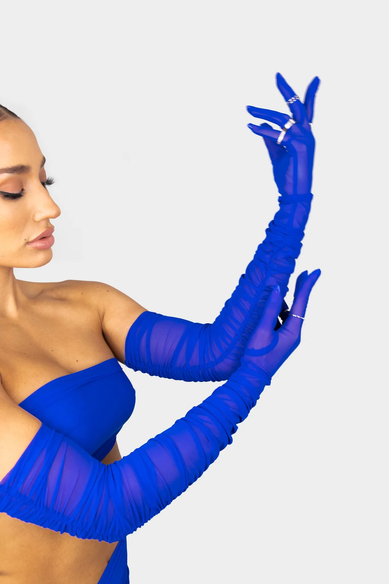 Fia  Ruched Mesh Gloves -Cobalt