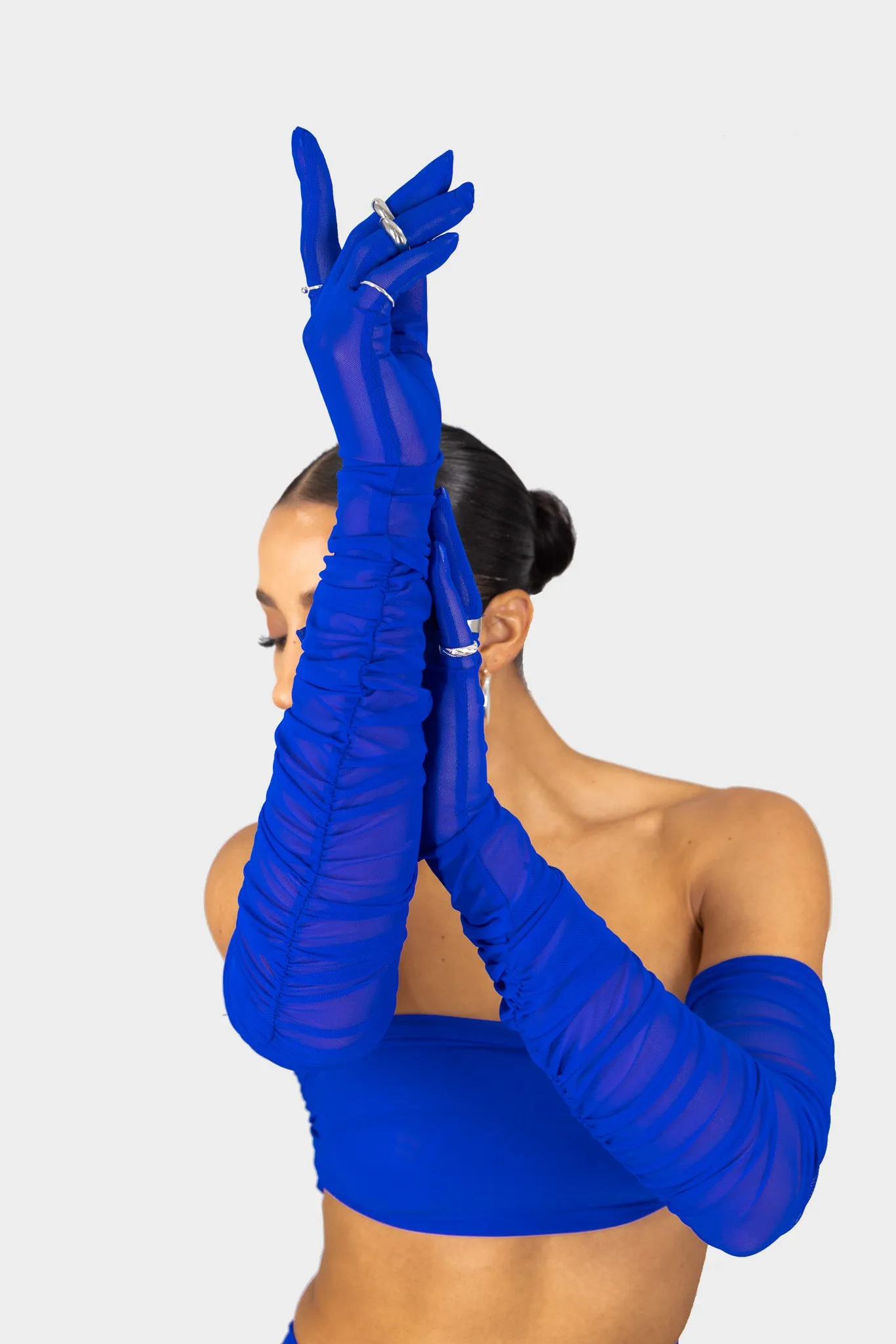 Fia  Ruched Mesh Gloves -Cobalt