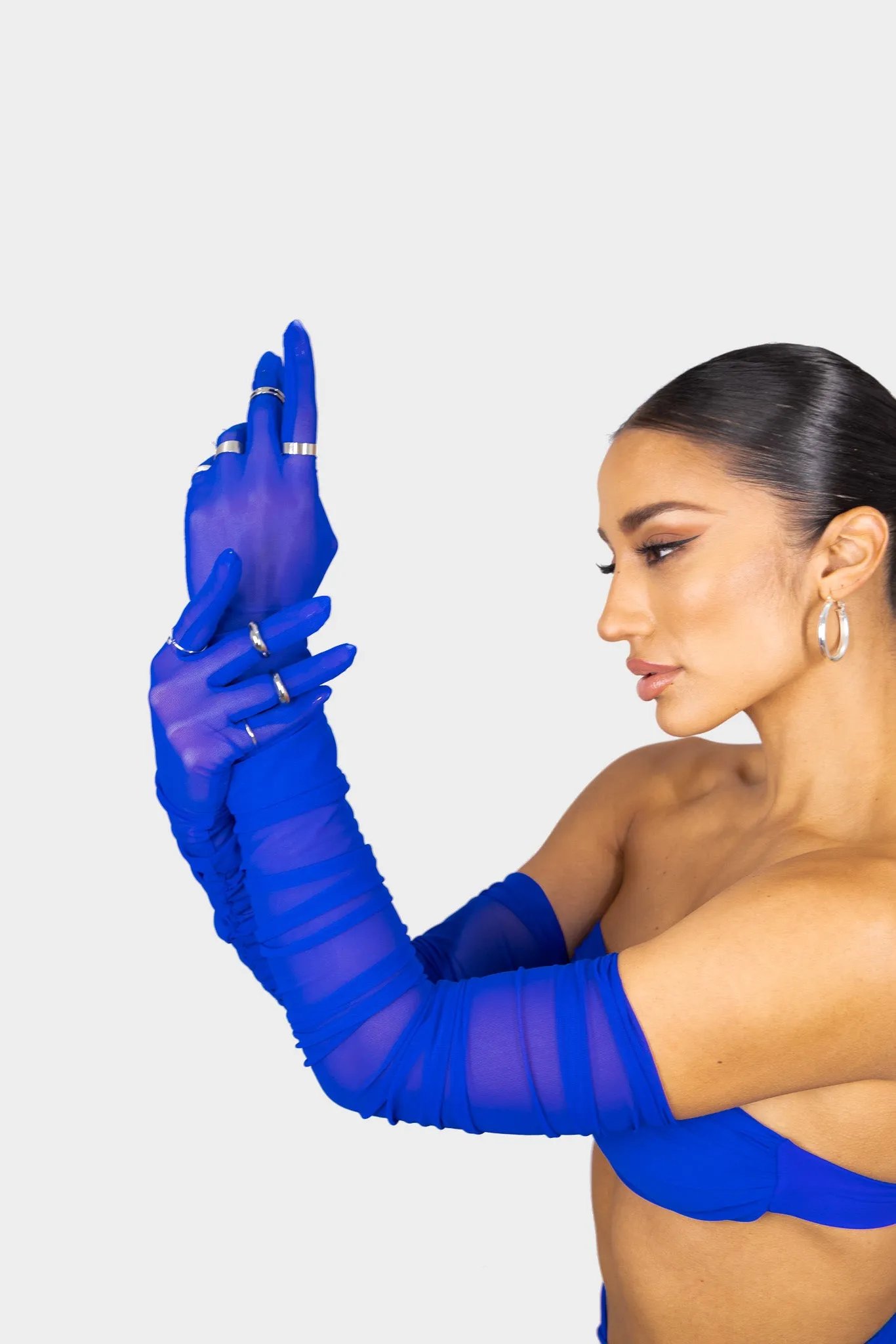 Fia  Ruched Mesh Gloves -Cobalt