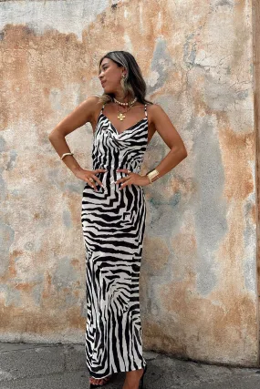 Gianna Zebra Cowl Neck Chiffon Maxi Dress