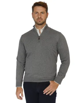 Grey Cotton And Cashmere Zip Neck Jumper