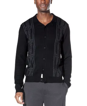 Luigi Full Placket Sweater Camp Shirt (Black)