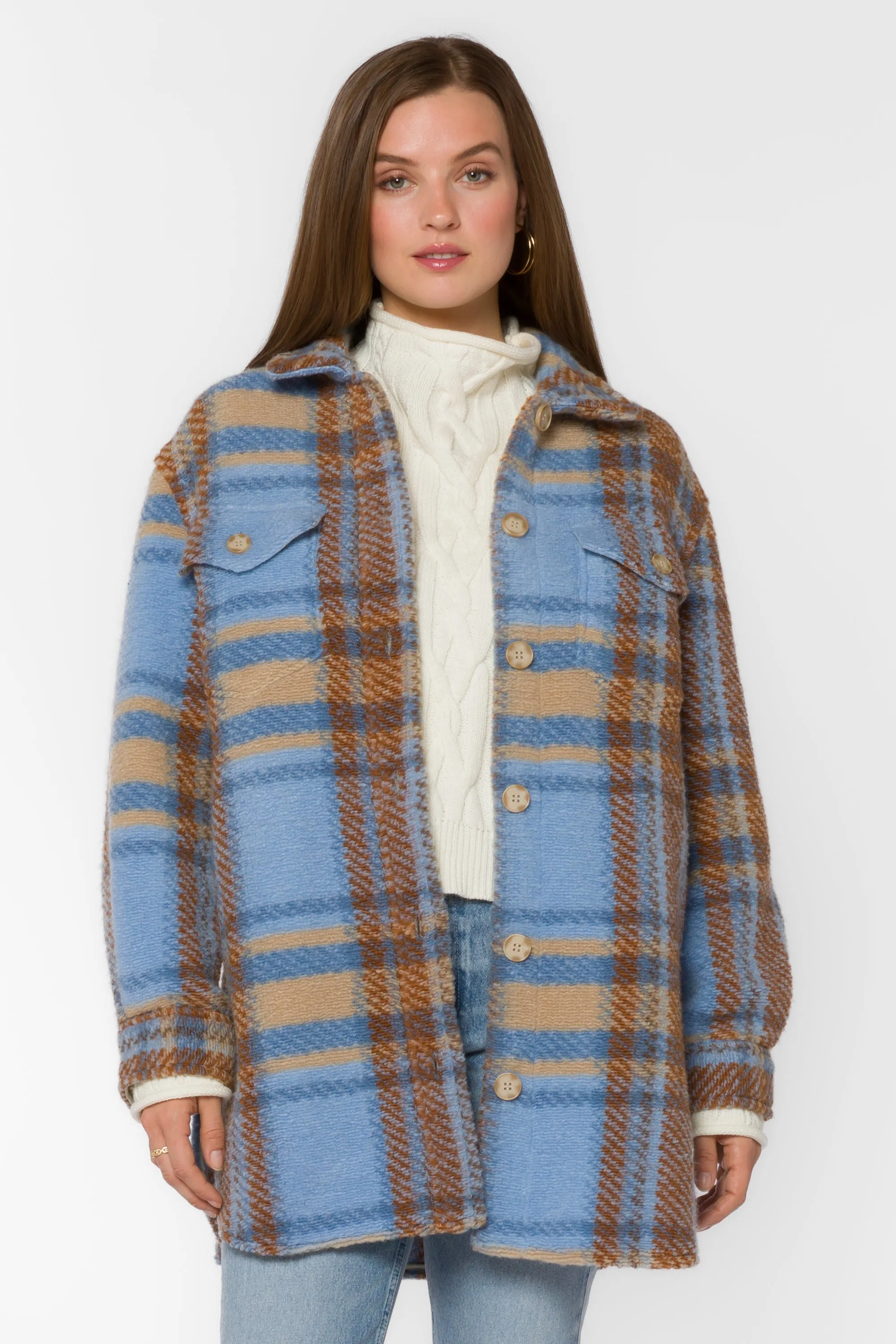 Royce Blue Brown Plaid Shacket