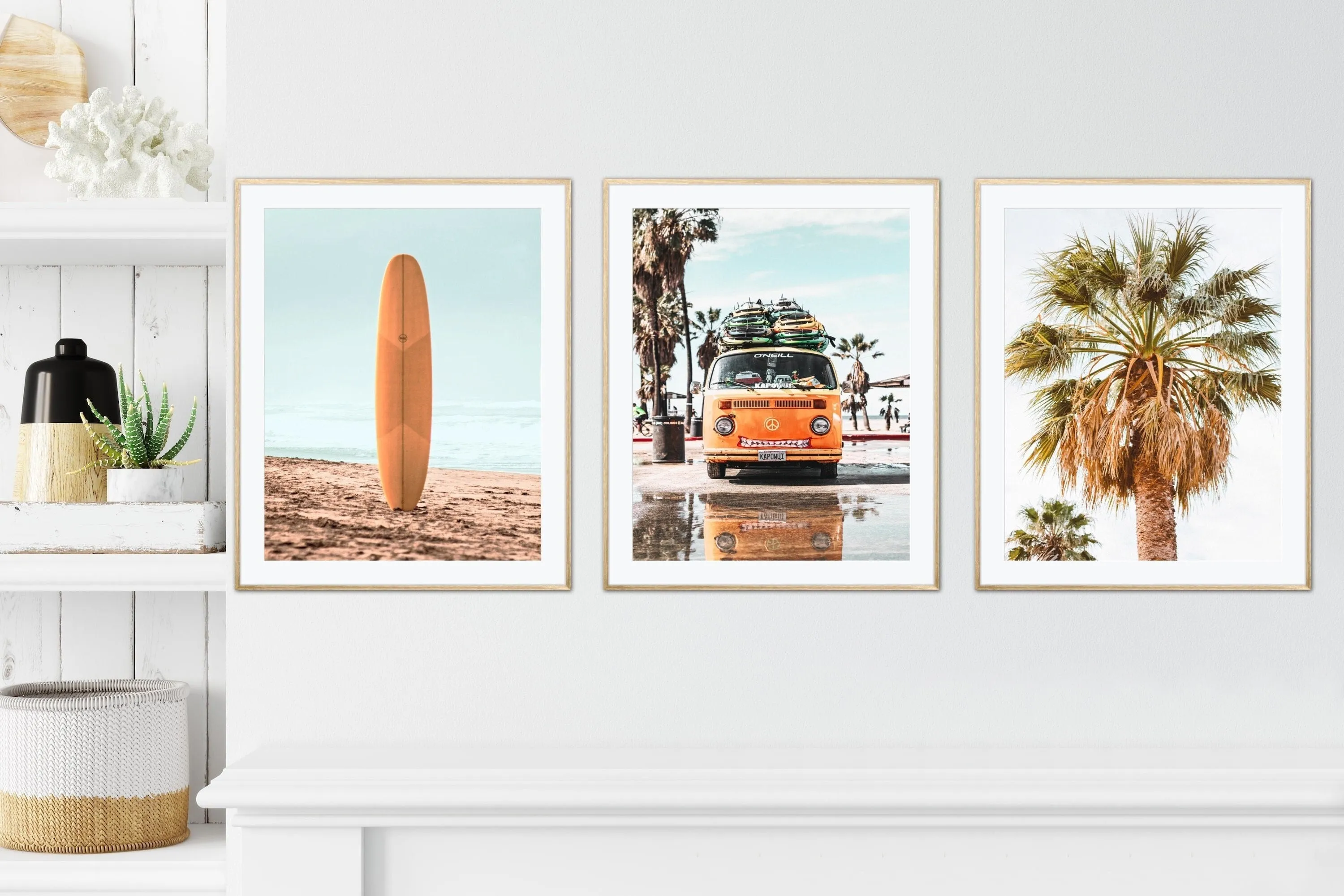 Set Of 3 Burnt Orange Beachy Coastal Boho Decor PRINTABLE ART, Surf Van Palm Print, Beach Prints, Tropical Vibes, Surfboard Decor