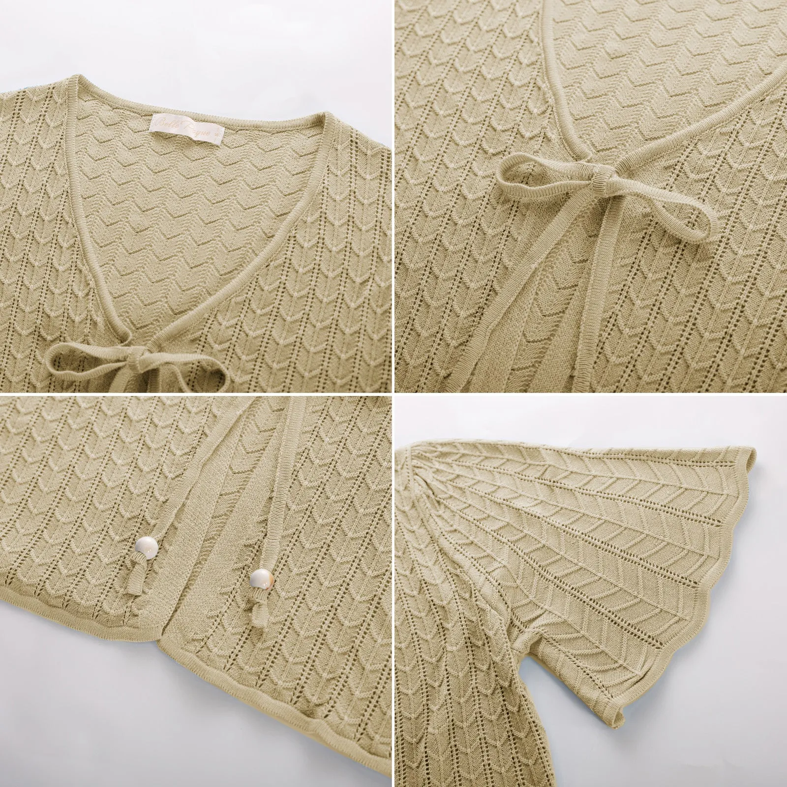 Summer Lightweight Bolero Shrug Tie Front 1/2 Sleeve Open Front Knit Cropped Cardigan