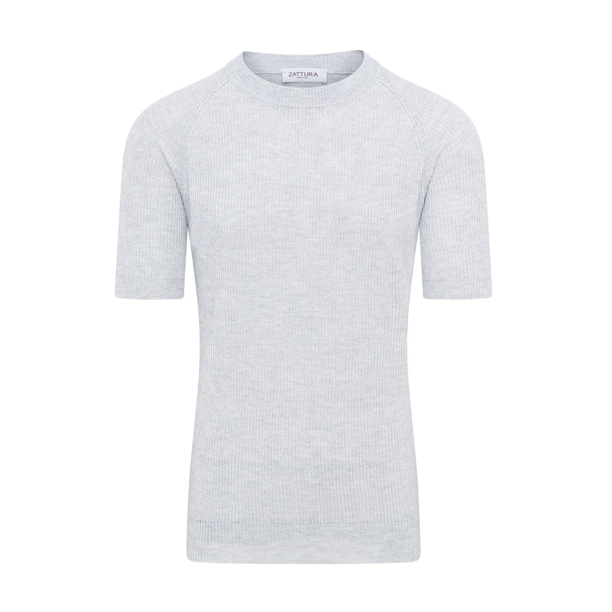 Zattura Linen Knitted Short Sleeve T-shirt (Light Grey)